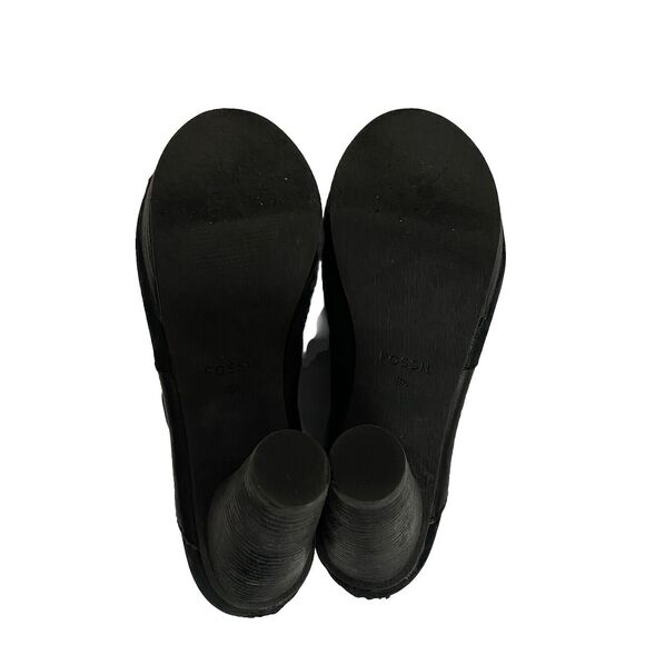 Fossil Bobbi Peep Toe Ankle Boots Booties Women’s Size 8.5 Black Leather - Picture 10 of 13